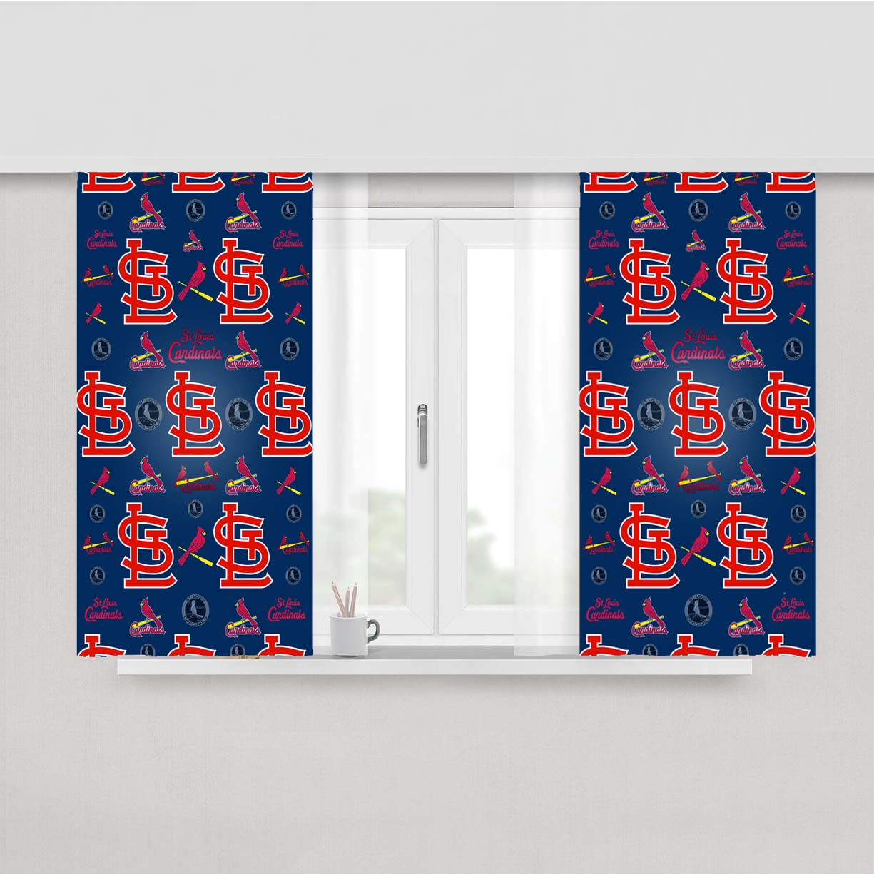 St Louis Cardinals Logo Pattern Peach Skin Window Curtains