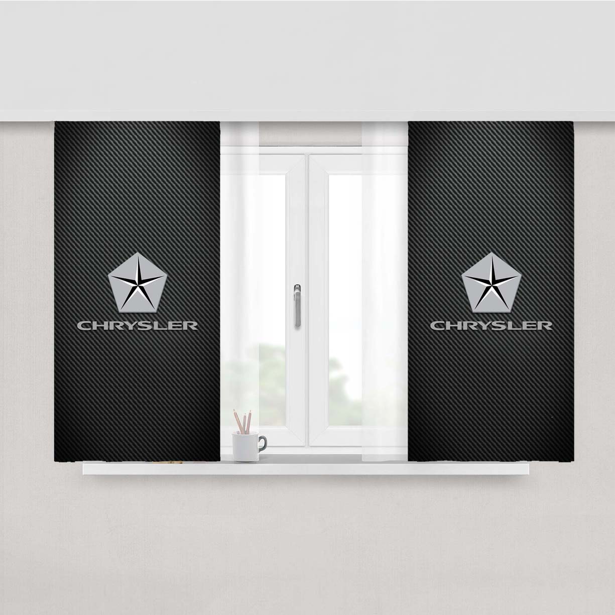 The Crysler Carbon Fiber Logo Peach Skin Window Curtains