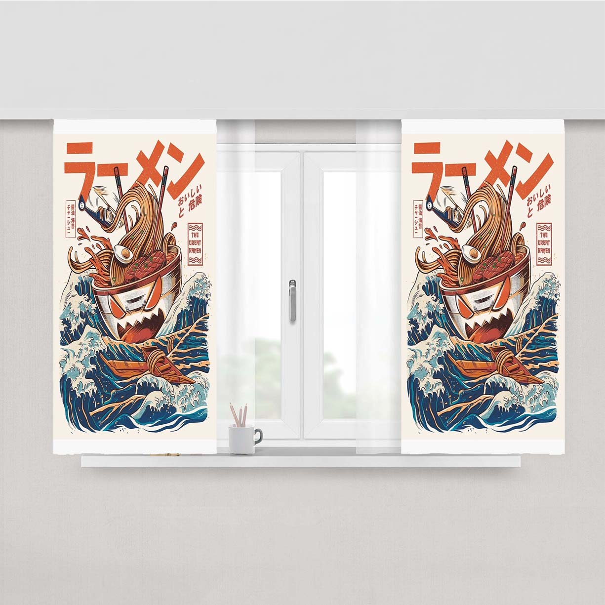 The Great Ramen Off Kanagawa Peach Skin Window Curtains