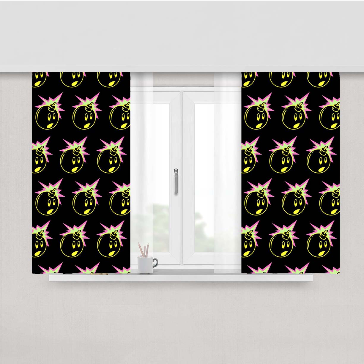 The Hundred Bomb Pattern Peach Skin Window Curtains