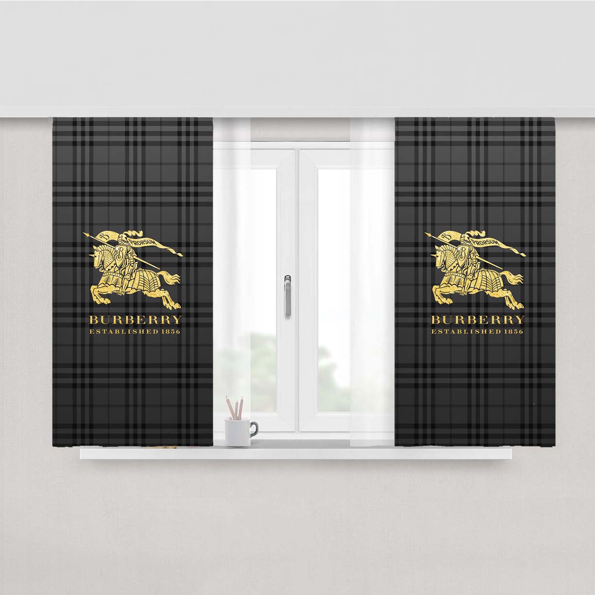 The Pattern Of Burberry Gold Peach Skin Window Curtains