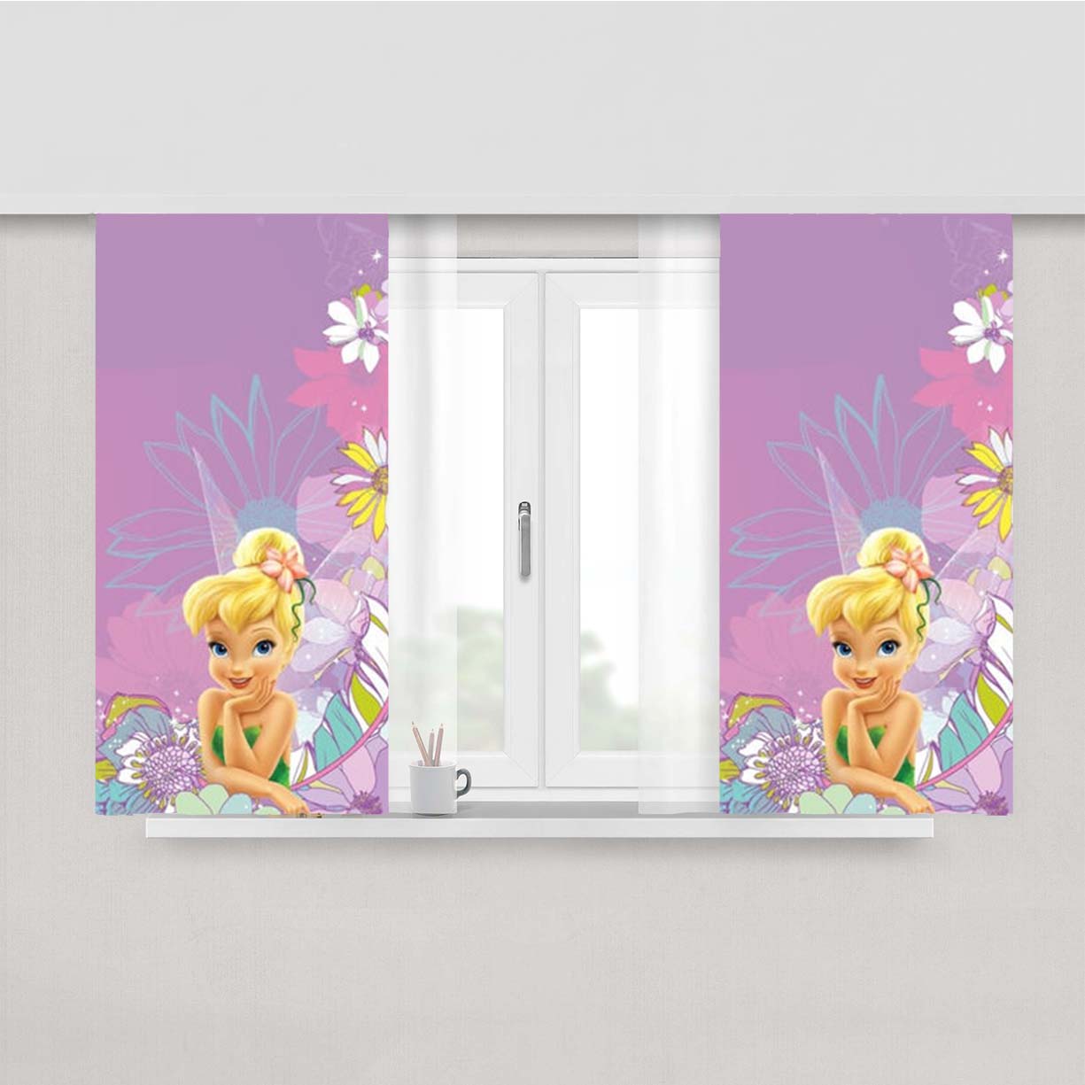 Tinkerbell Fairy Floral Peach Skin Window Curtains