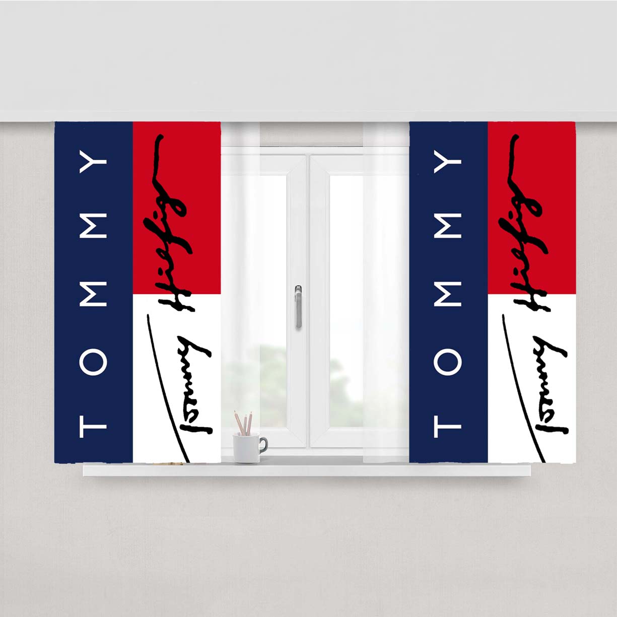 Tommy Hilfiger Signature Logo Peach Skin Window Curtains