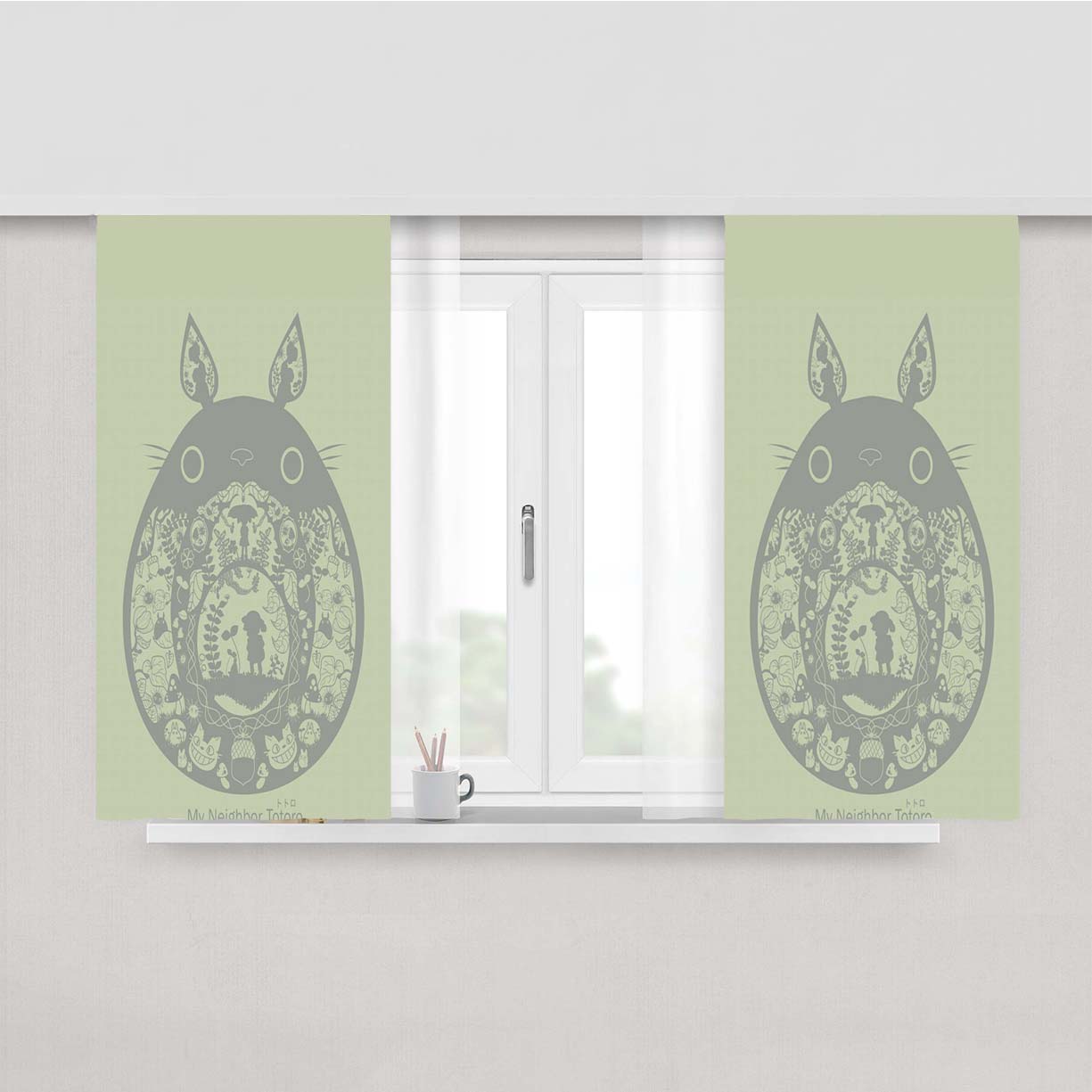 Totoro Pattern Arts Peach Skin Window Curtains