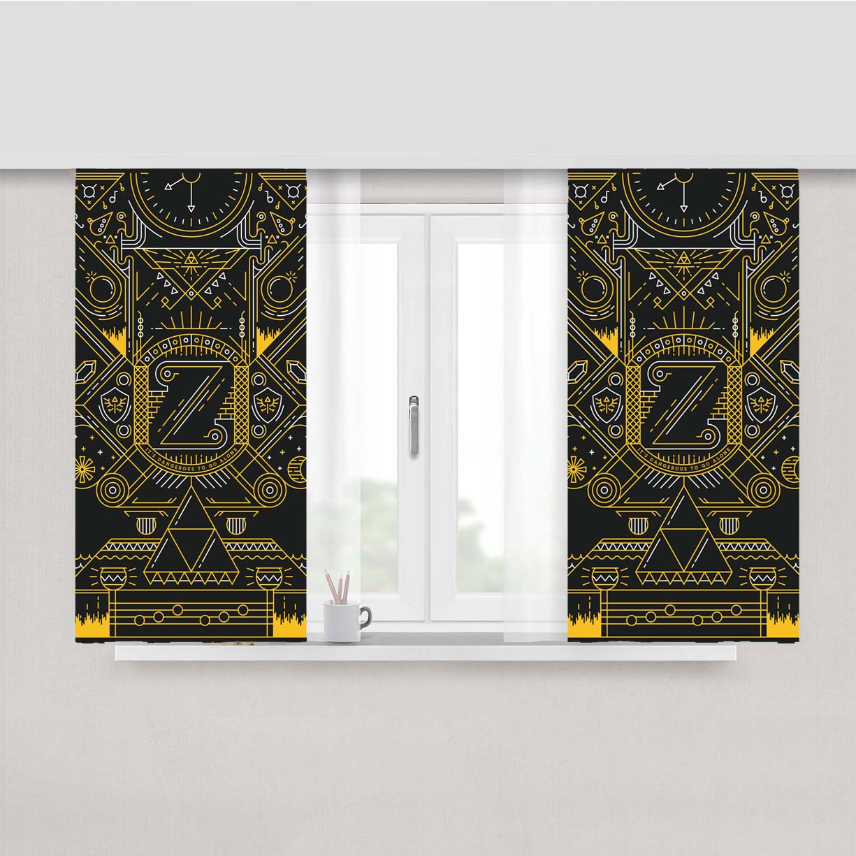 Triforce Zelda Aztec Pattern Peach Skin Window Curtains