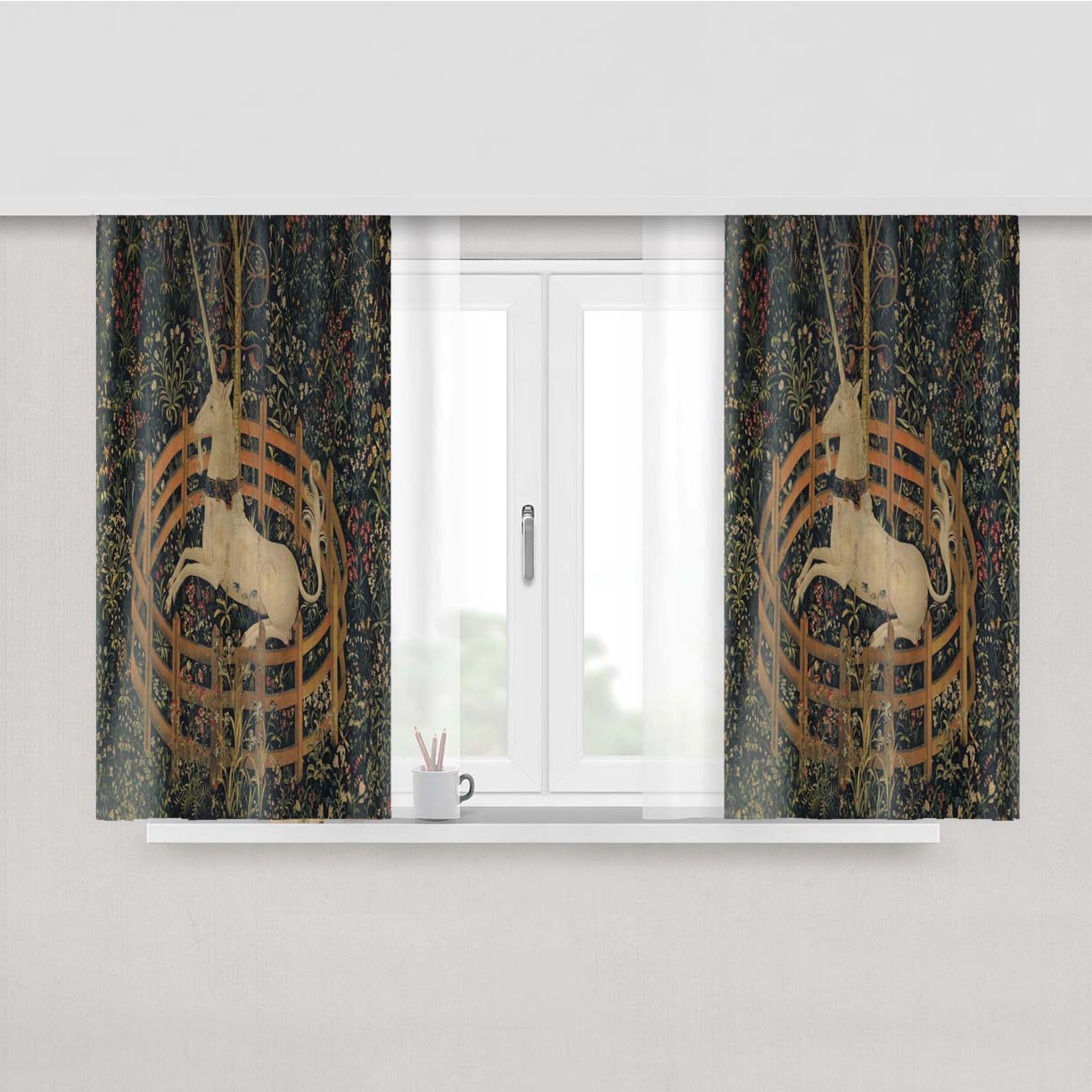 Unicorn In Captivity Peach Skin Window Curtains