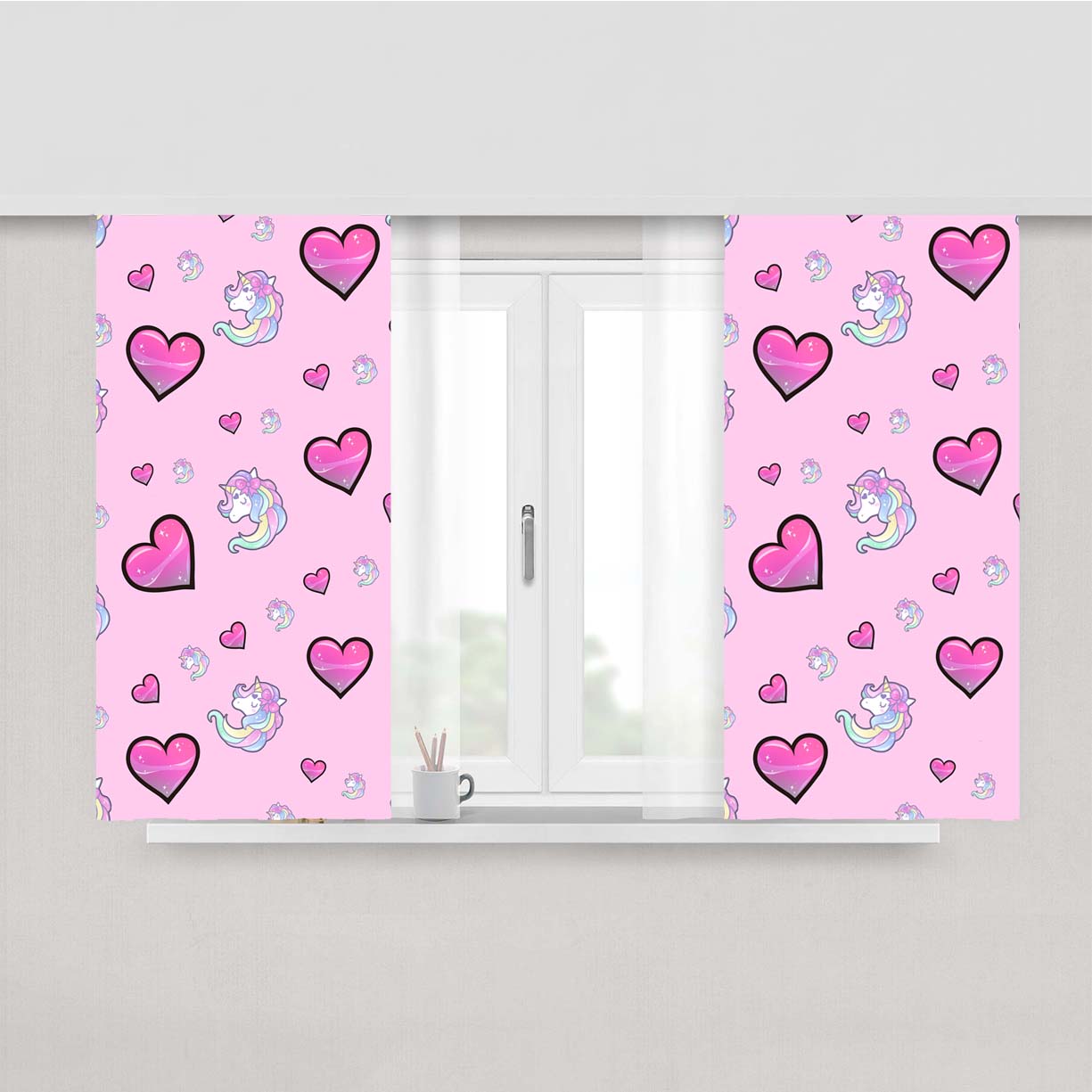 Unicorn Love Pattern Peach Skin Window Curtains