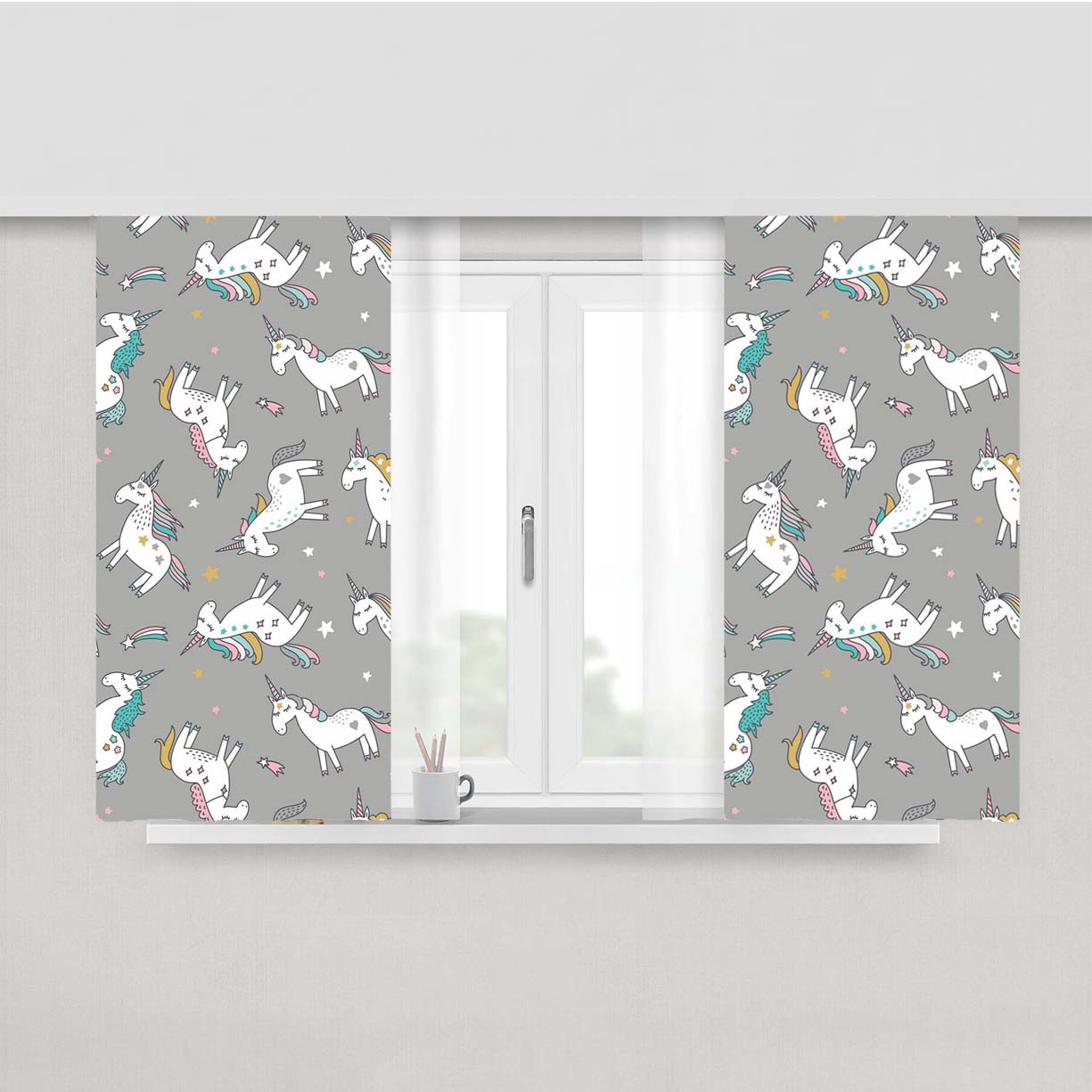 Unicorn Pattern Magic Sweat Peach Skin Window Curtains