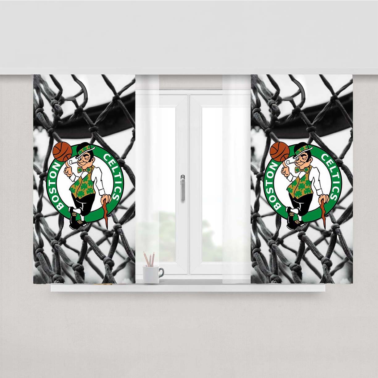 Unique Boston Celtics Peach Skin Window Curtains