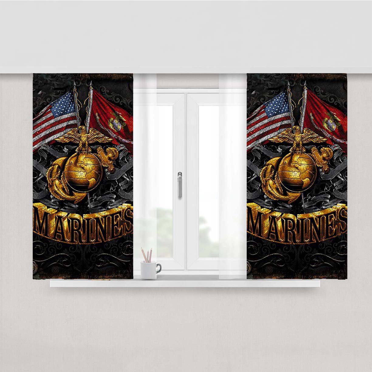 Usmc Marine Logo Peach Skin Window Curtains
