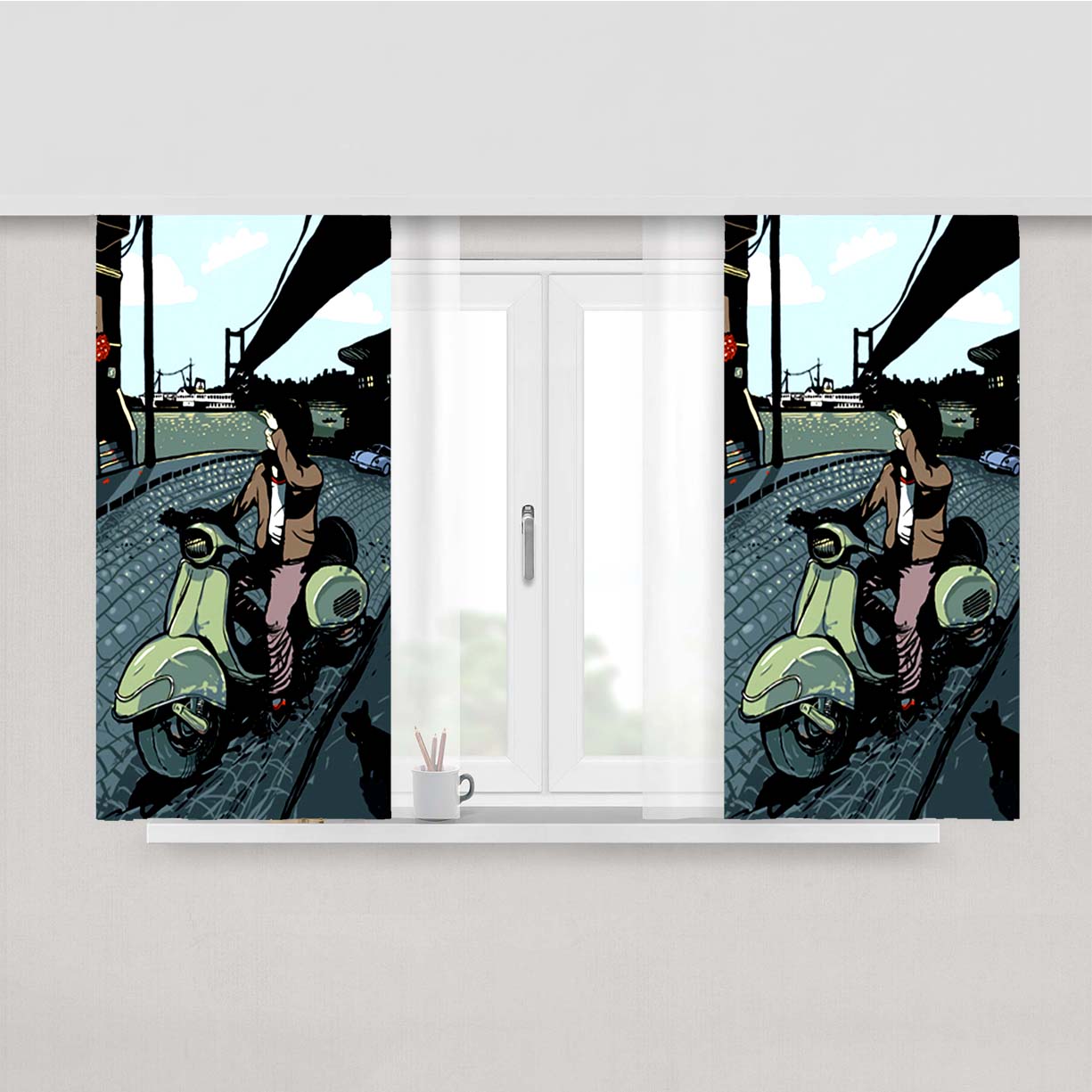 Vespa The City Life Peach Skin Window Curtains
