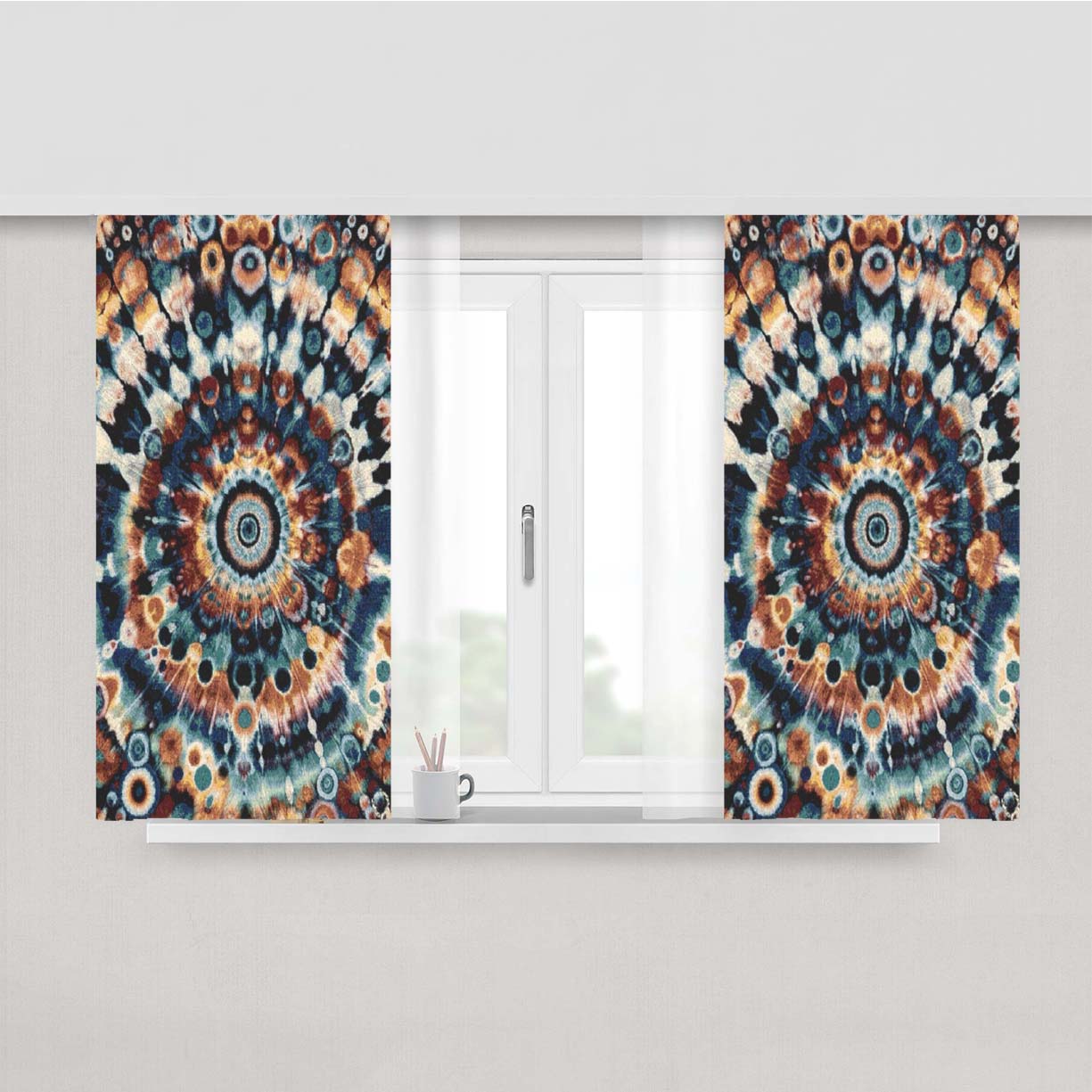 Vibrant Pollack Tie Dye Mandala Peach Skin Window Curtains