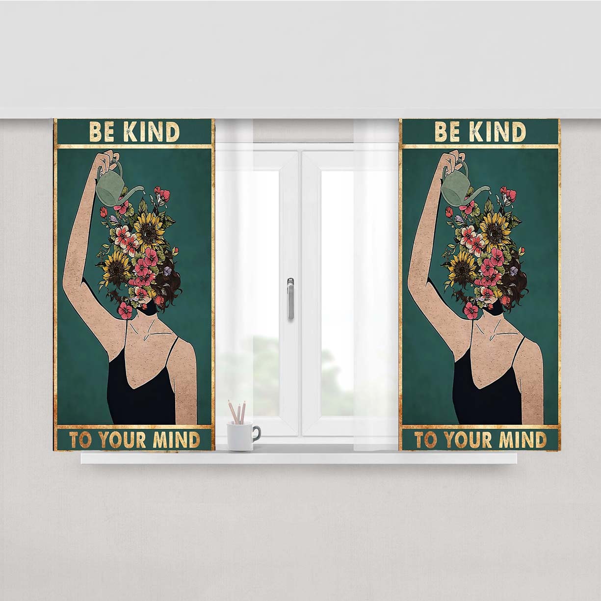 Vintage Be Kind To Your Mind Peach Skin Window Curtains