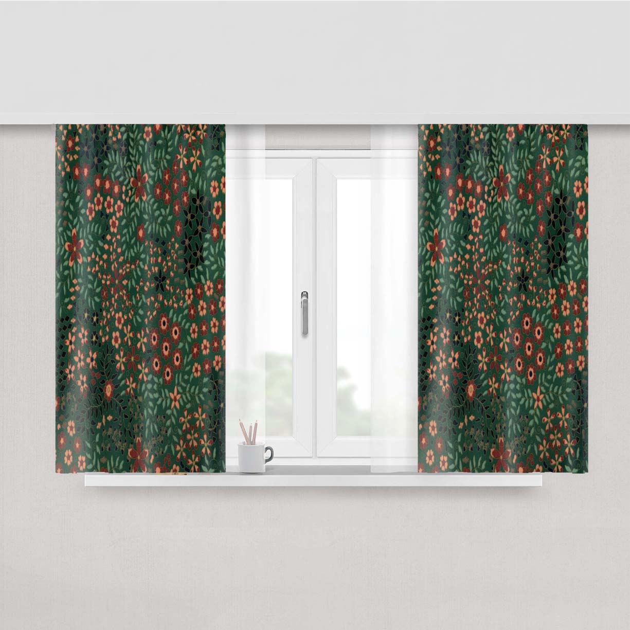 Vintage Japanese Floral Pattern Peach Skin Window Curtains