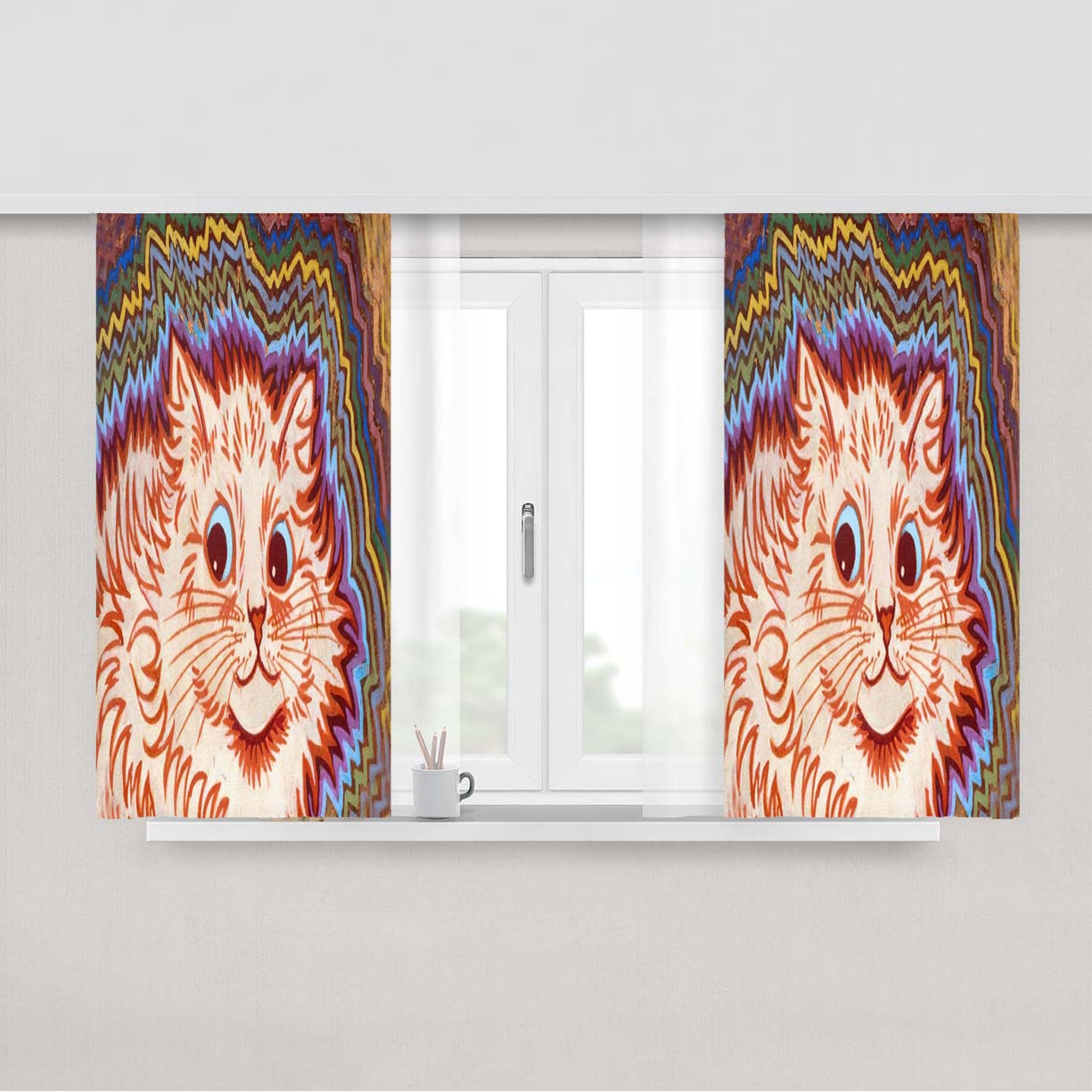 Vintage Louis Wain Cat Peach Skin Window Curtains