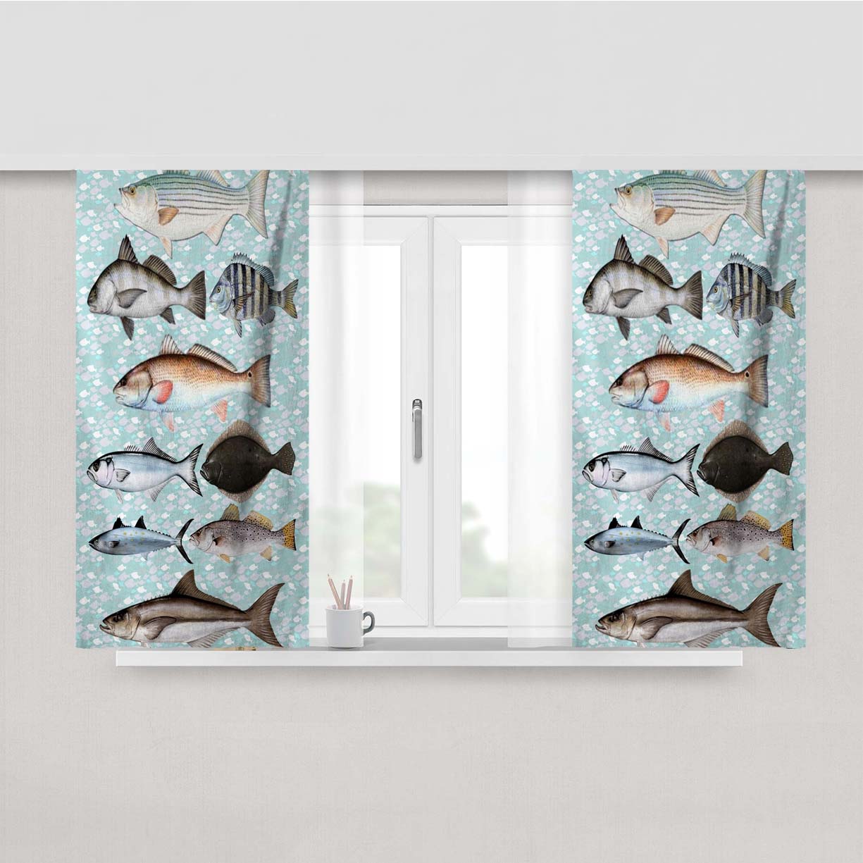 Vintage Saltwater Gamefish Peach Skin Window Curtains