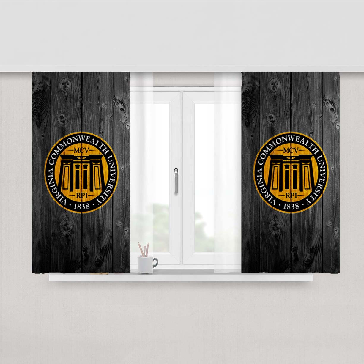 Virginia Commonwealth University 1838 Logo Dark Wood Peach Skin Window Curtains