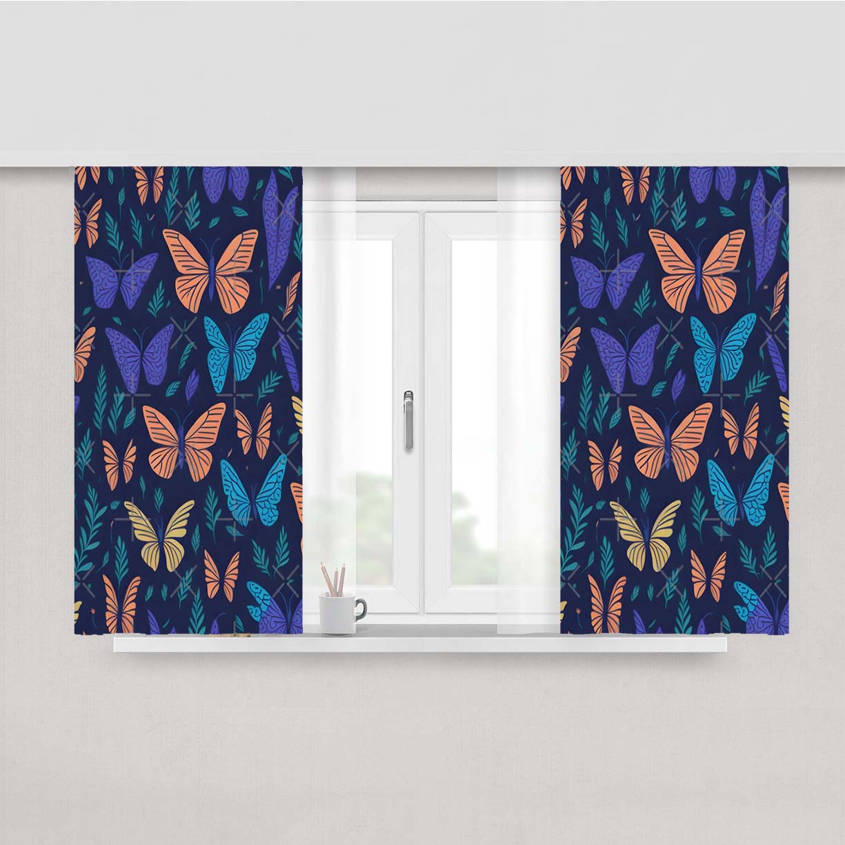 Vivid Color Butterfly Patterns Peach Skin Window Curtains