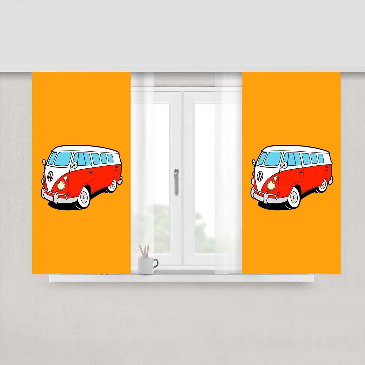 Volkswagen Classic Old Car Peach Skin Window Curtains