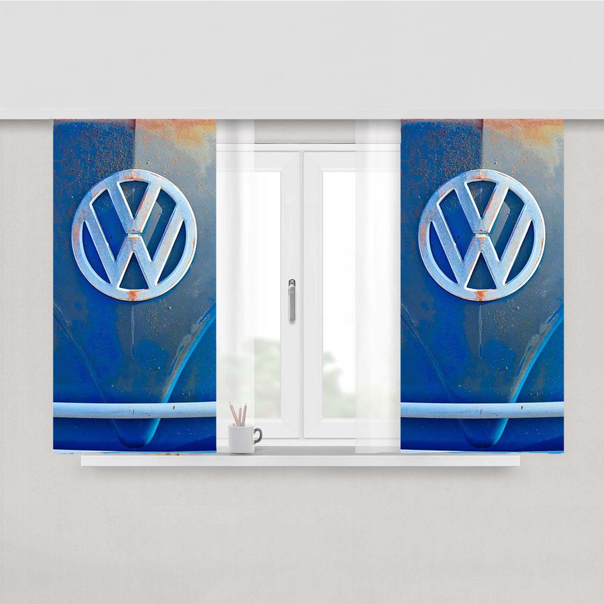 Volkswagen Vw Bus Front Emblem Jill Reger Peach Skin Window Curtains