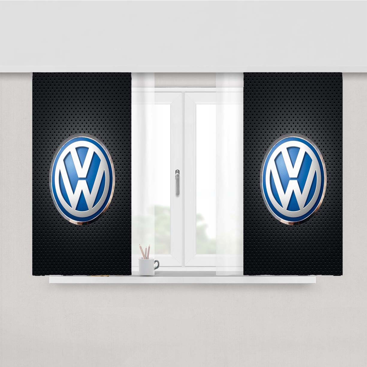 Vw Logo Black Carbon Peach Skin Window Curtains