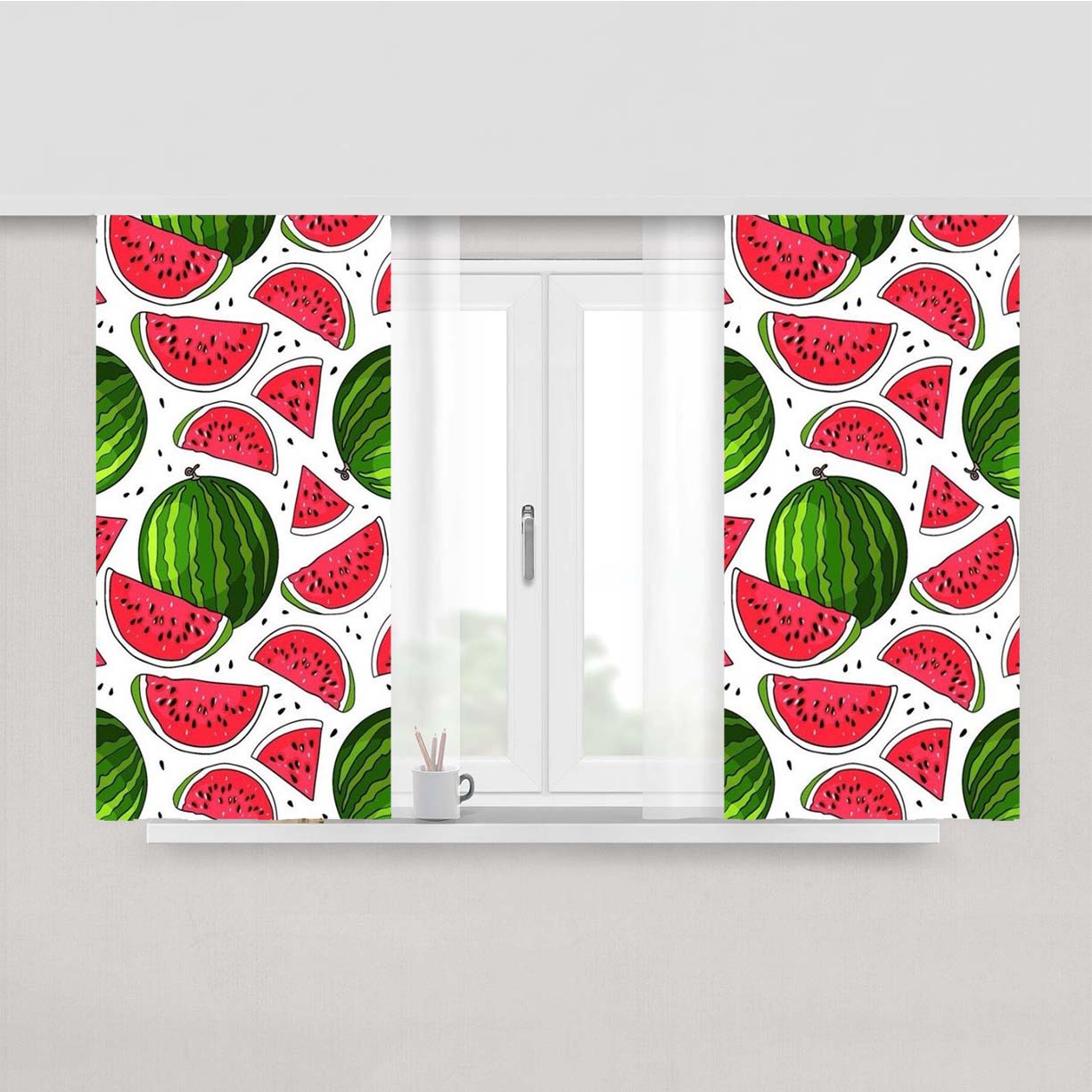 Watermelon Fruit Pattern Peach Skin Window Curtains