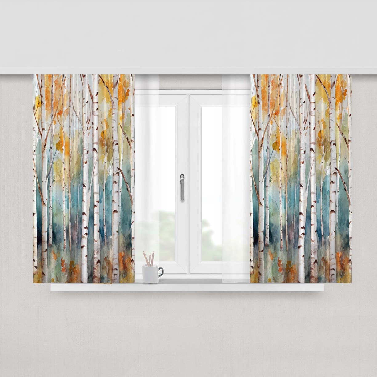 White Birch Trees Peach Skin Window Curtains