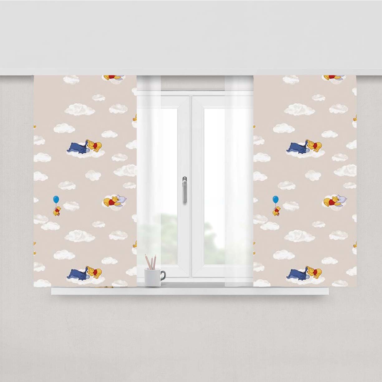 Winnie The Pooh Cloud Pattern Peach Skin Window Curtains