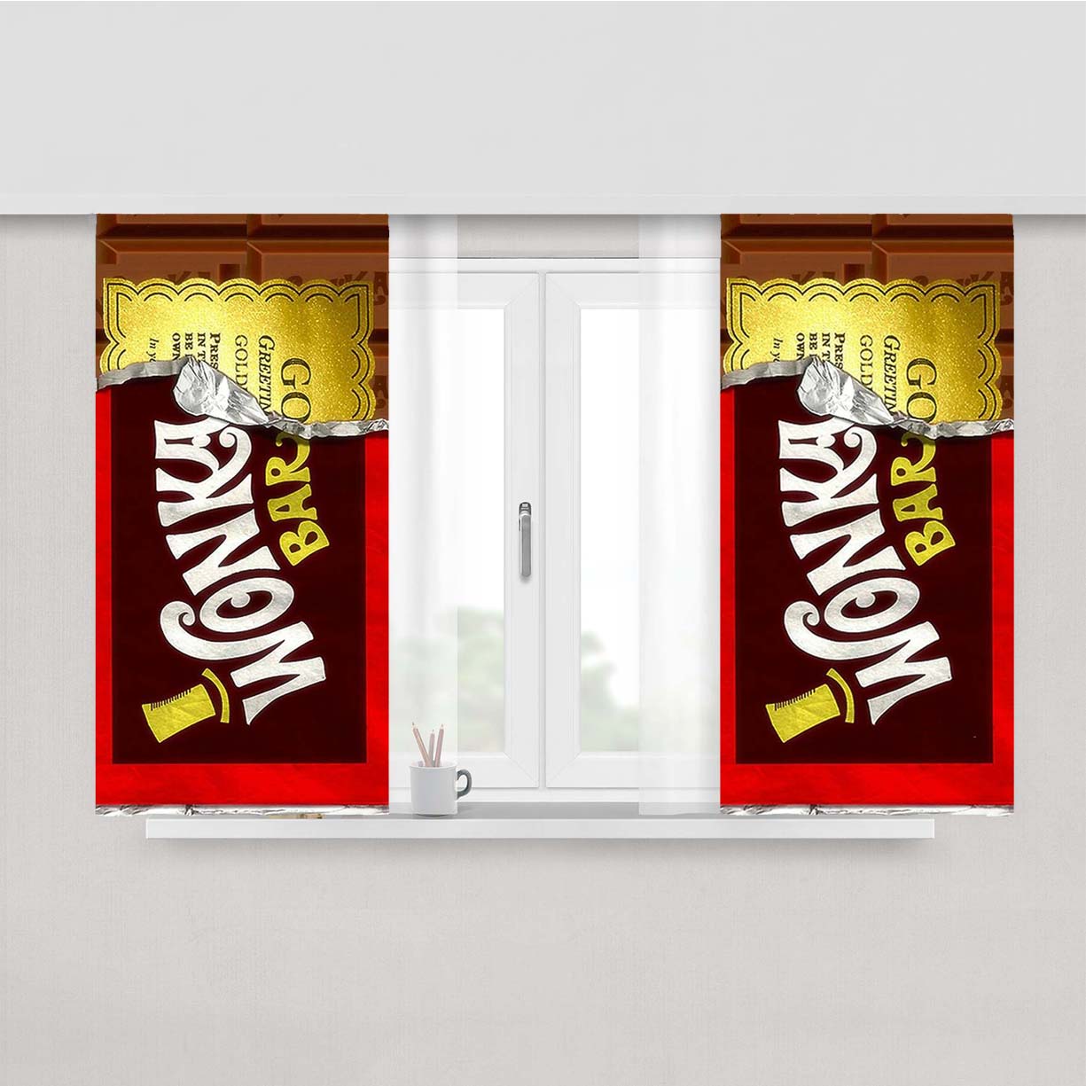 Wonka Bar Golden Ticket Peach Skin Window Curtains