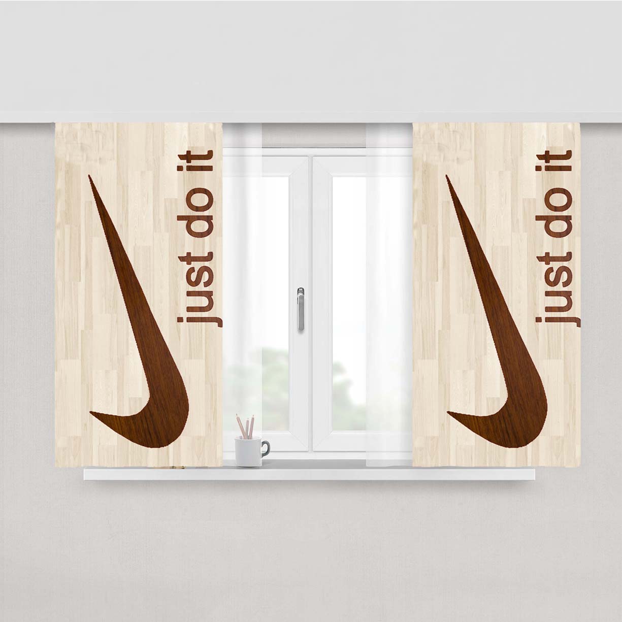 Wooden Nike Just Do It Peach Skin Window Curtains