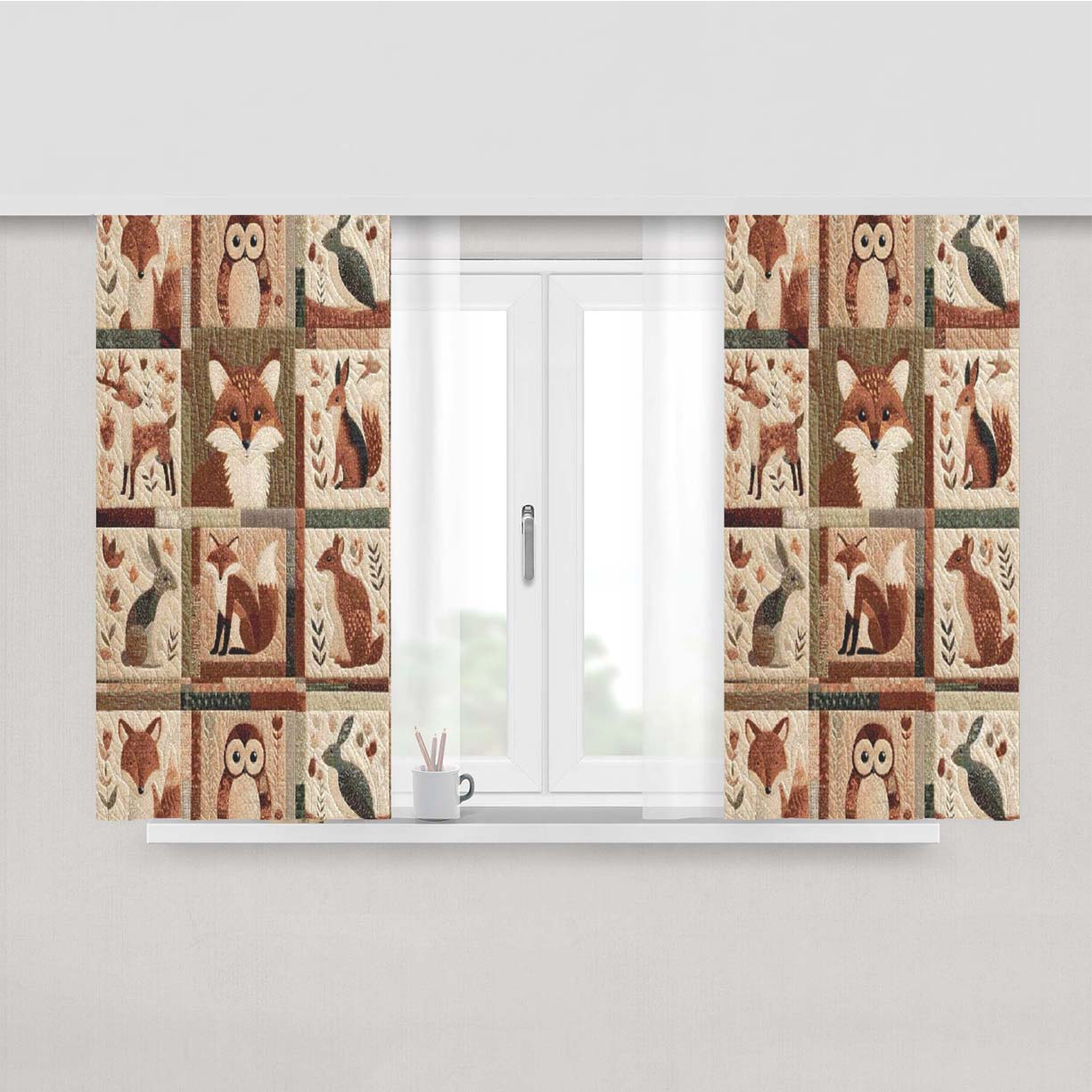 Woodland Critters Patchwork Peach Skin Window Curtains
