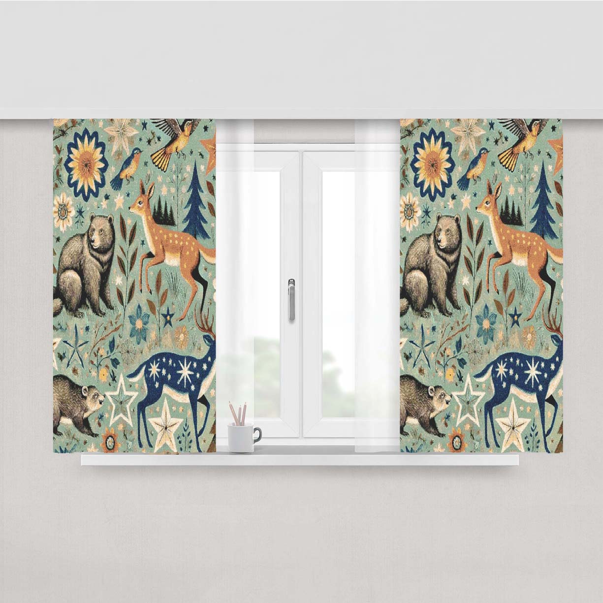 Woodland Whimsy Bear & Doe Peach Skin Window Curtains