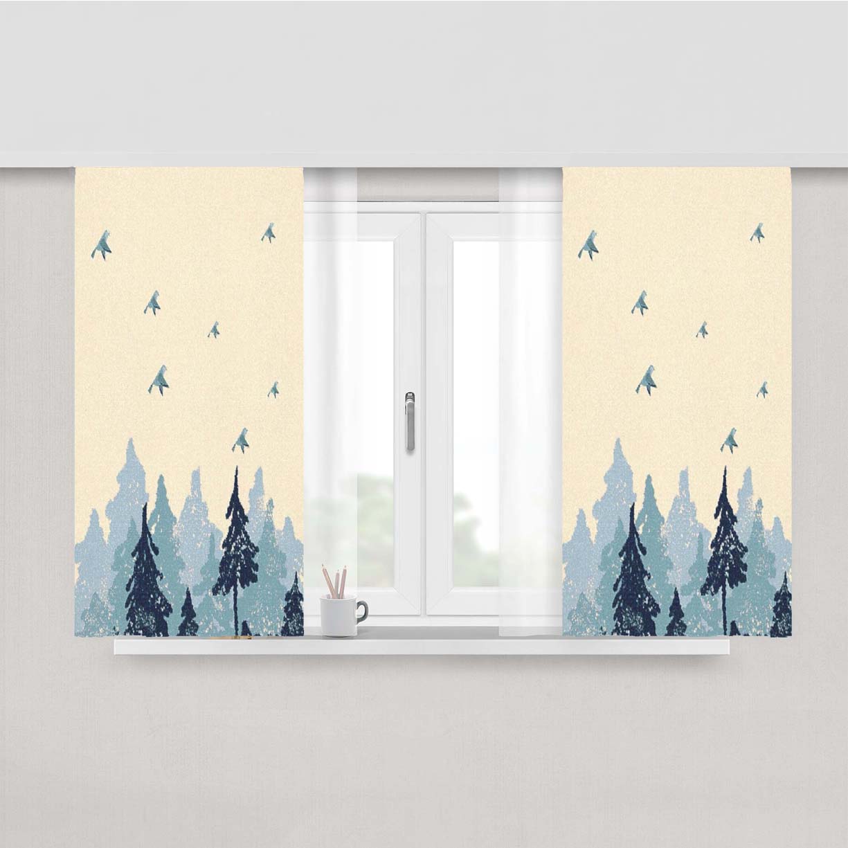 Woodland Whimsy Bluebird Peach Skin Window Curtains