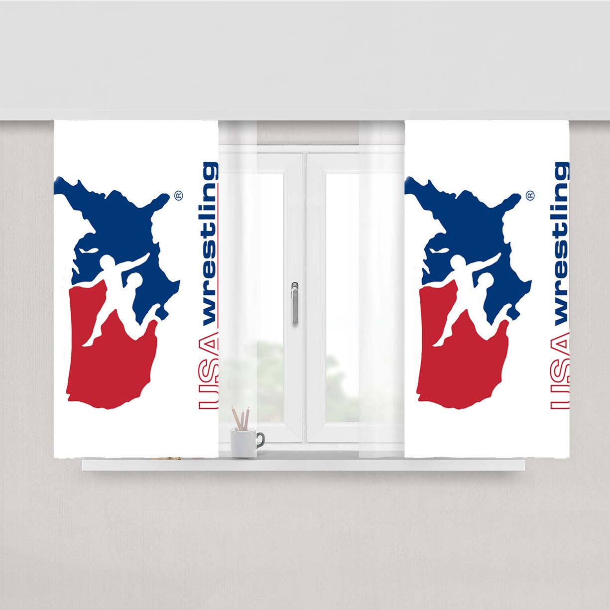 Wrestling Pattern Hard Uasw Logo Peach Skin Window Curtains