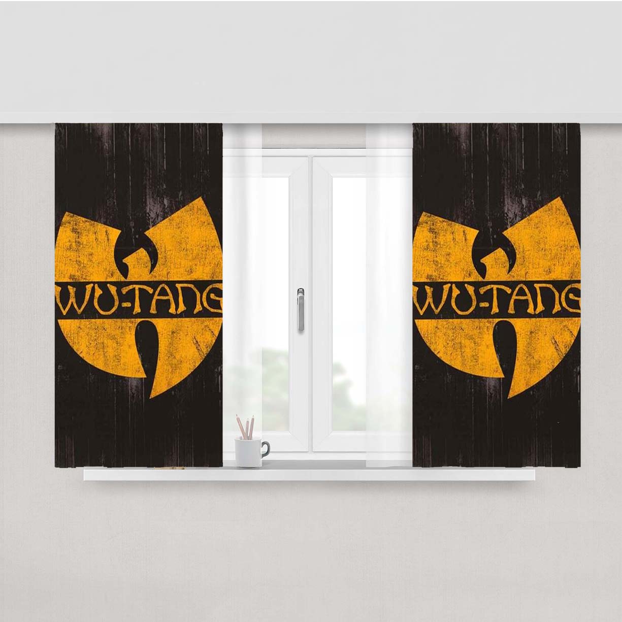 Wutang Clan Wood Pattern Texture Style Peach Skin Window Curtains