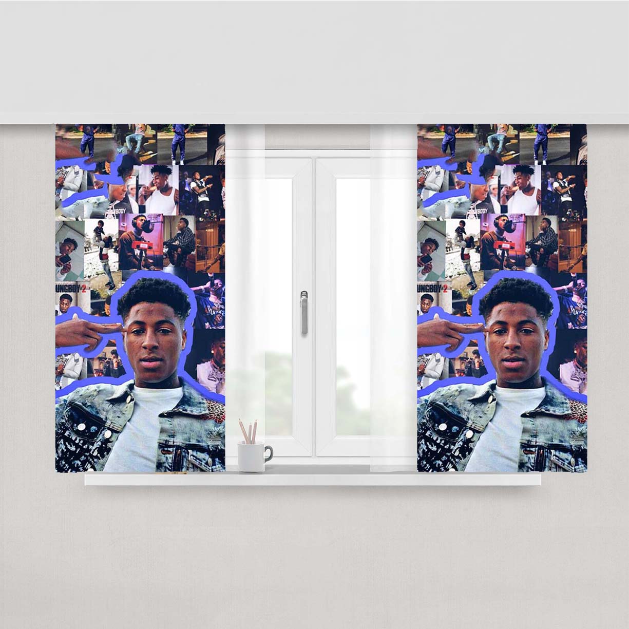 Youngboy Nba Collage 3 Peach Skin Window Curtains