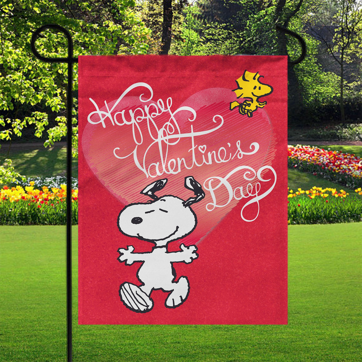 Happy Valentine'S Day Snoopy Garden Flags Yard Outdoor Lawn 12 X 18