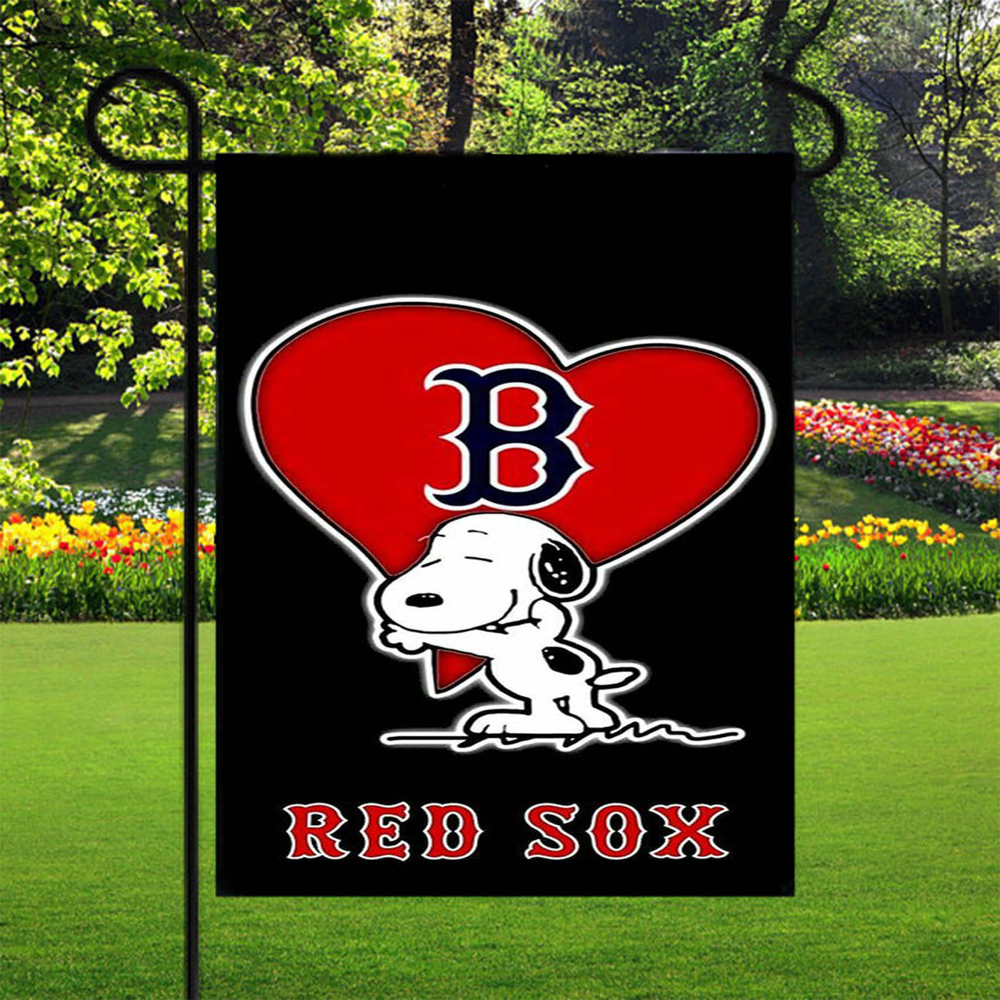 Love Boston Red Sox Snoopy Garden Flags Yard Outdoor Lawn 12 X 18