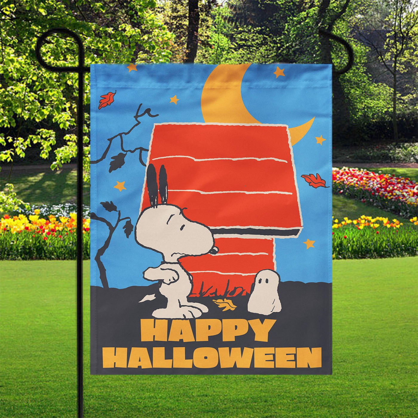 Peanuts Snoopy Ghost Happy Halloween Garden Flags Yard Outdoor Lawn 12 X 18