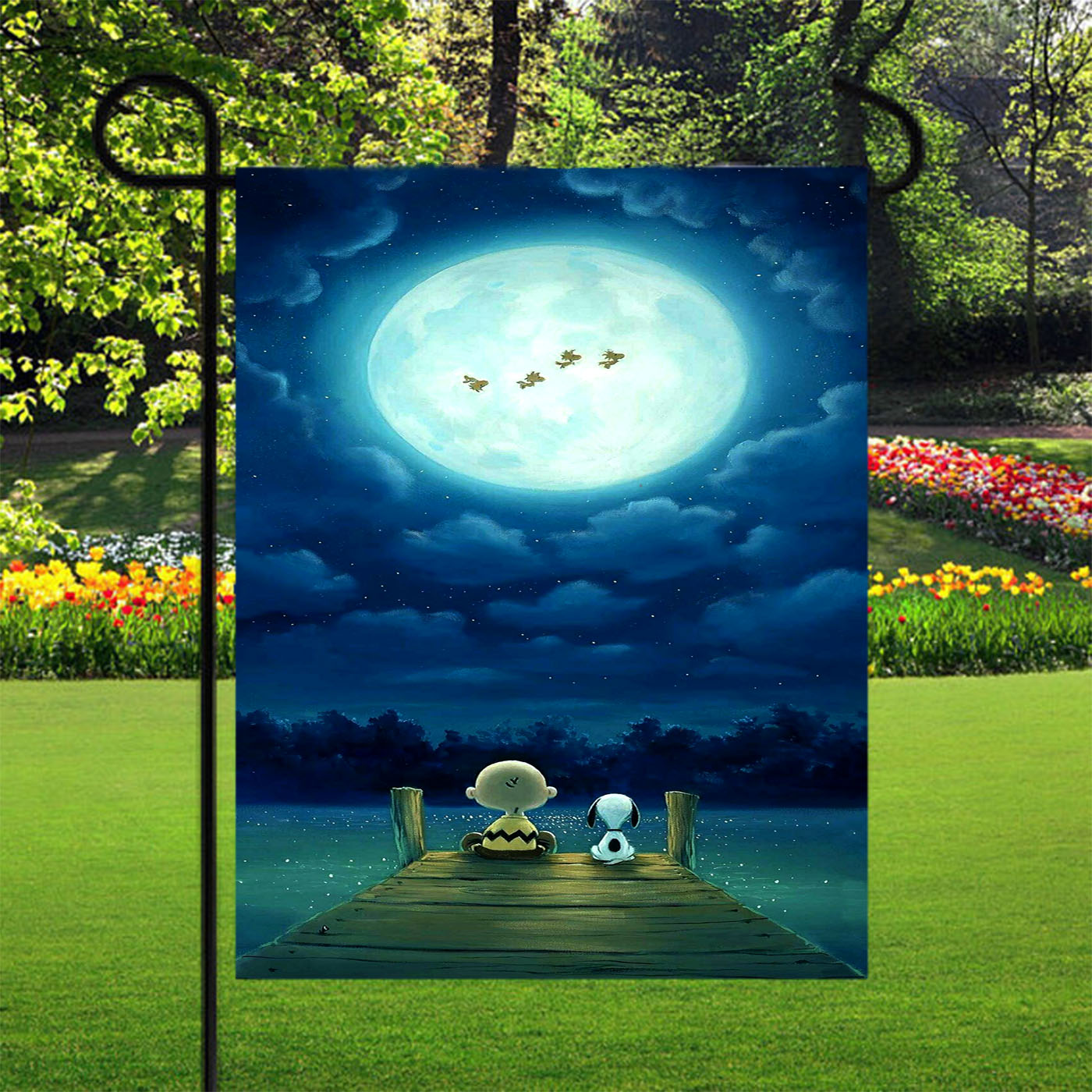 Snoopy And Charlie Brown Moon Garden Flags Yard Outdoor Lawn 12 X 18