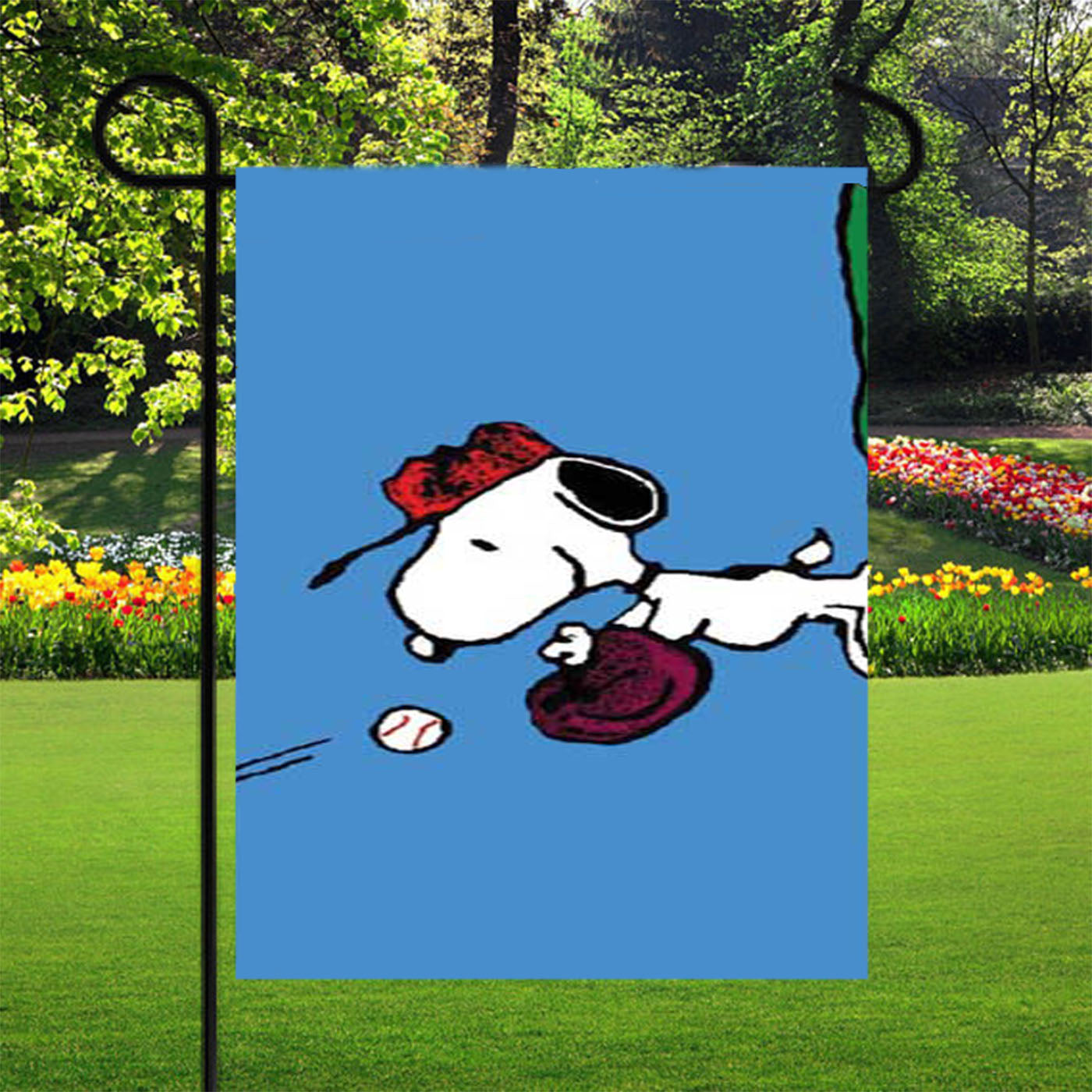 Snoopy Baseball Catch Garden Flags Yard Outdoor Lawn 12 X 18