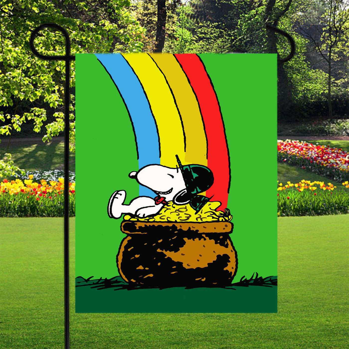 Snoopy Green Rainbow St Patricks Day Garden Flags Yard Outdoor Lawn 12 X 18