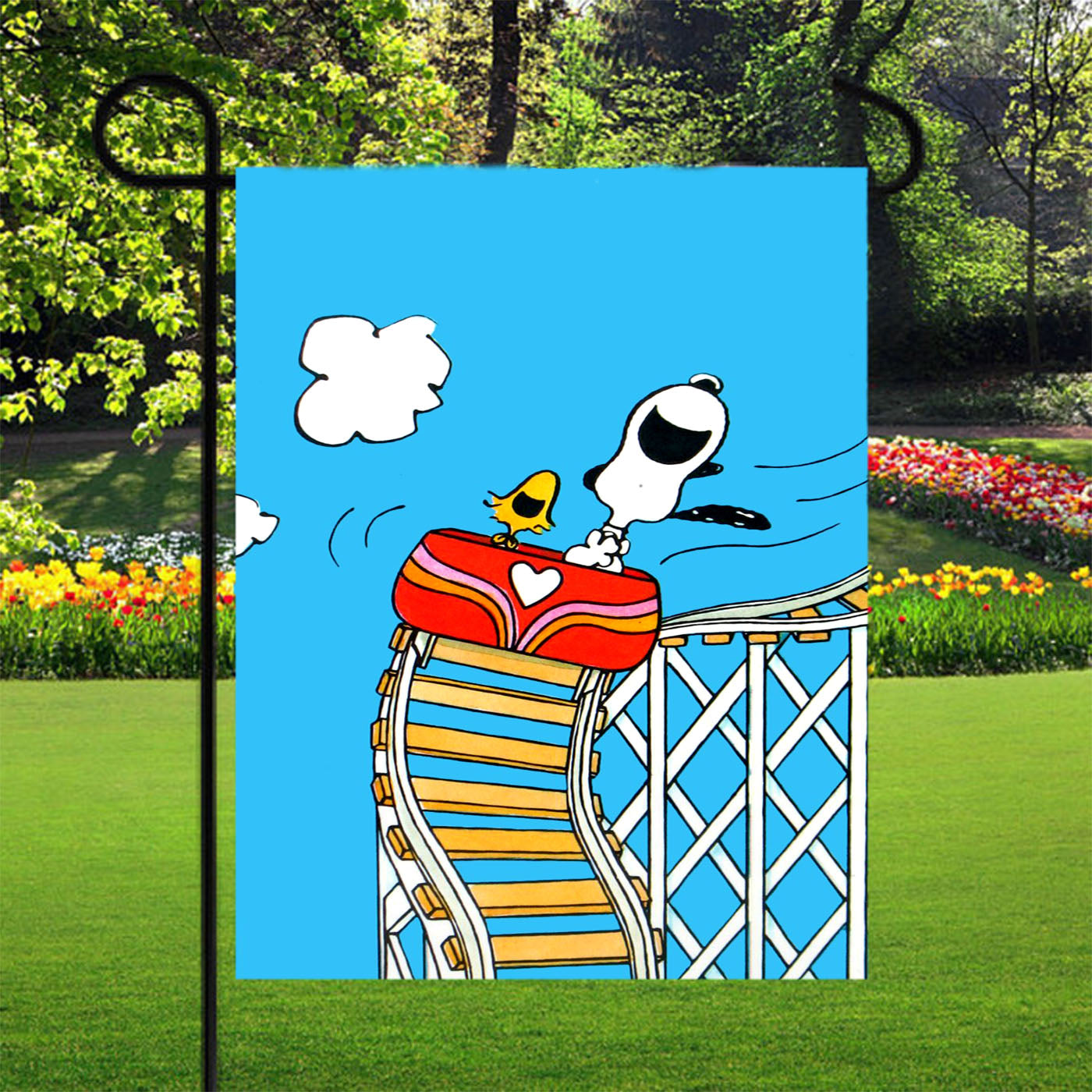 Snoopy Rollercoaster Garden Flags Yard Outdoor Lawn 12 X 18