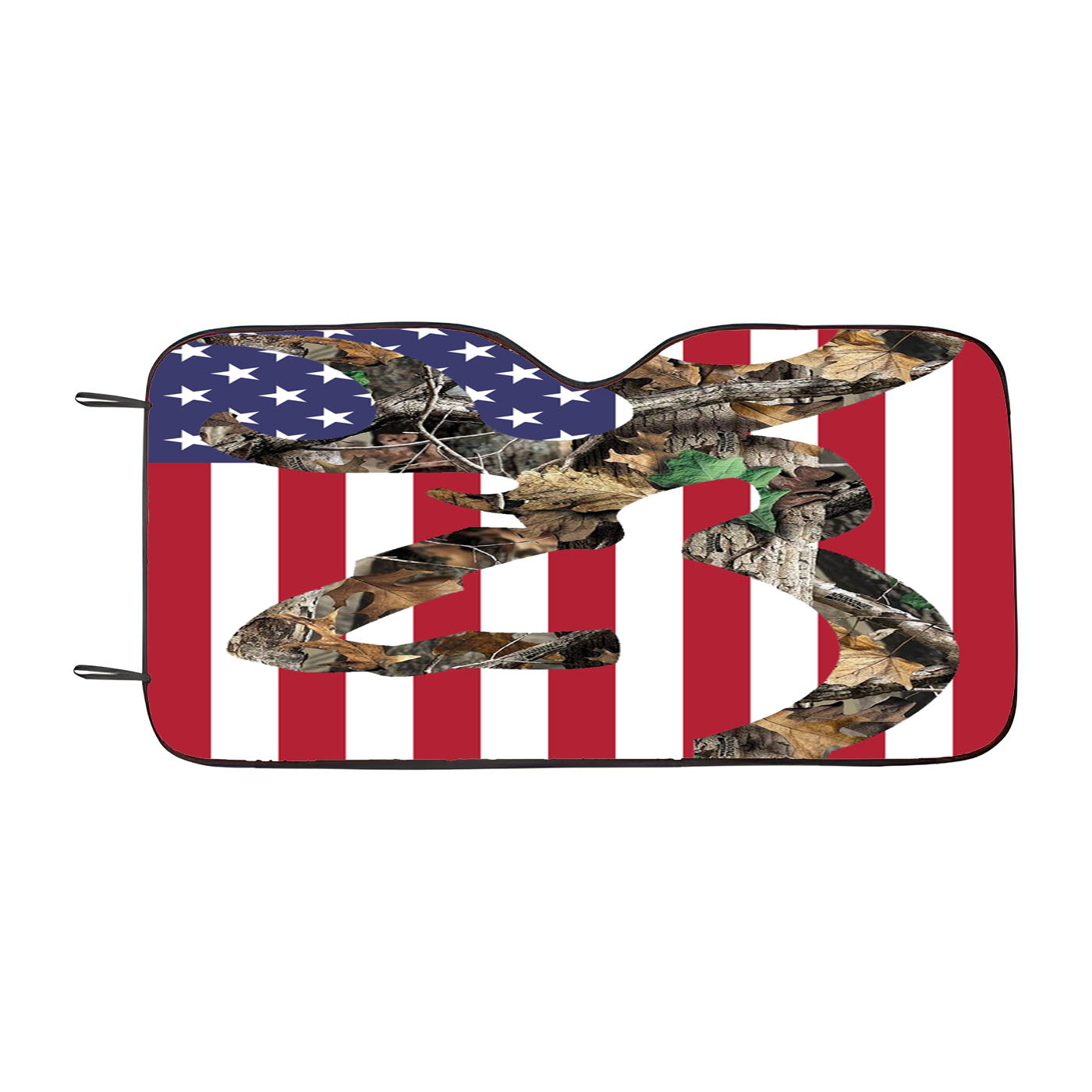 Browning Deer Camo American Flag Car Auto Sun Shade Windshield Cover