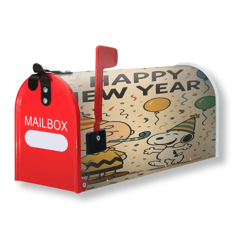 Happy New Year Charlie Brown And Snoopy Magnetic Mailbox Cover - 18.0" X 21.0"