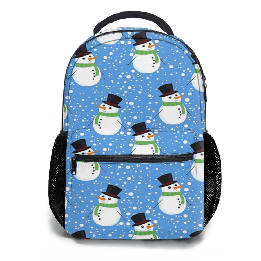Blue Snowman Pattern School Backpacks