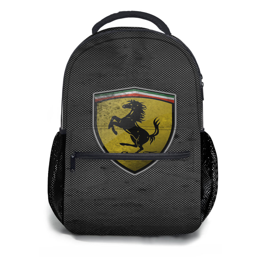 Ferrari Logo Black Grey Texture School Backpacks