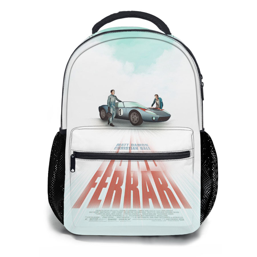 Ford Ferrari White Poster School Backpacks
