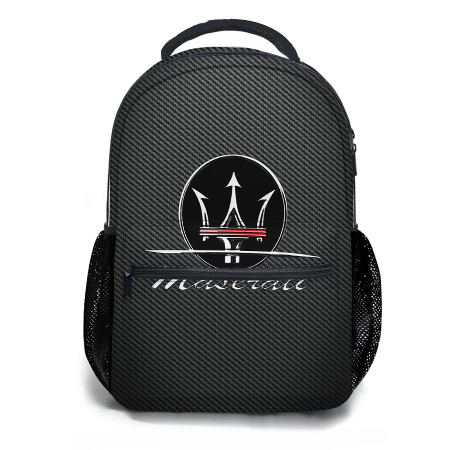 Maserati Logo Carbon Fiber School Backpacks