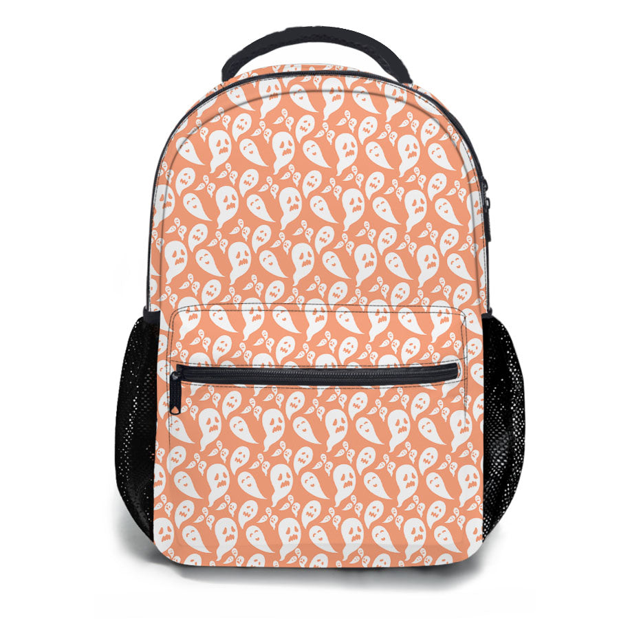 Peach Ghosts Pattern Halloween School Backpacks